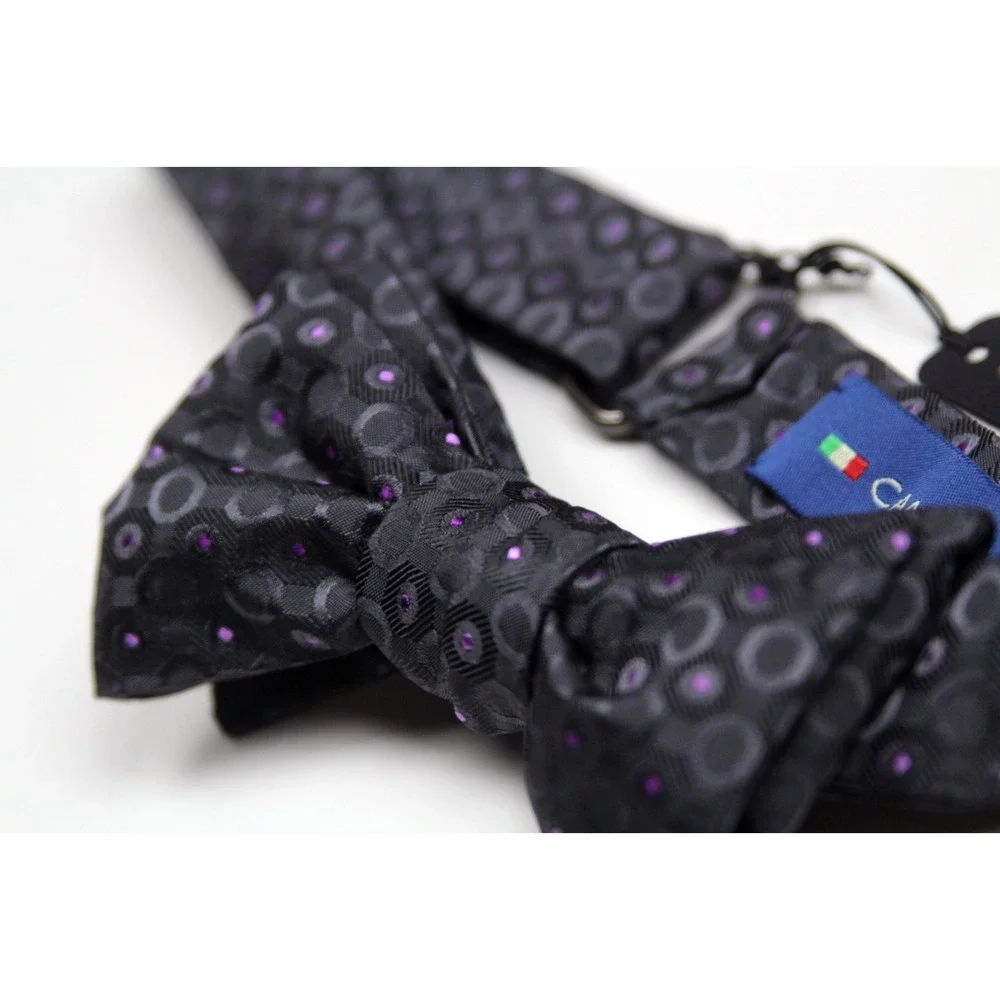 Men's Self-tied Bow‎ Tie 100%Silk Grey Purple Ornament S732BC